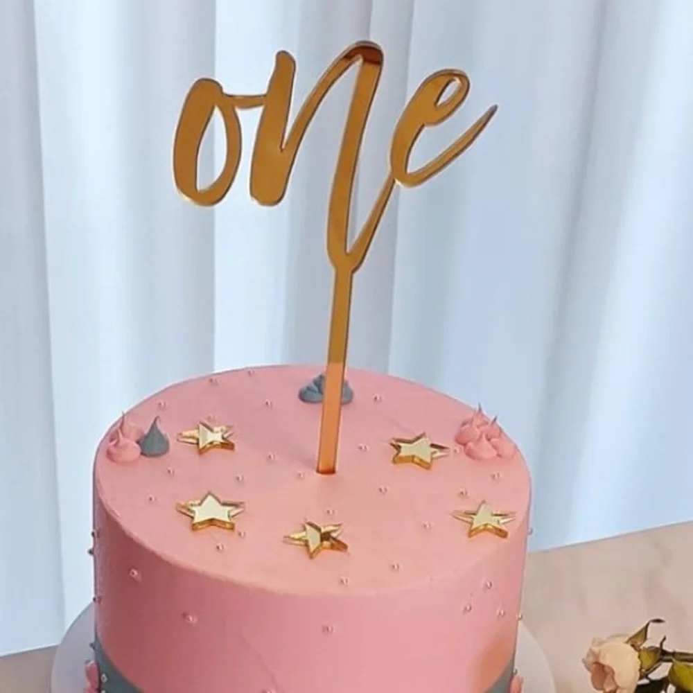 LS Designs “One” Gold Mirror Cake Topper – First Birthday – New in package